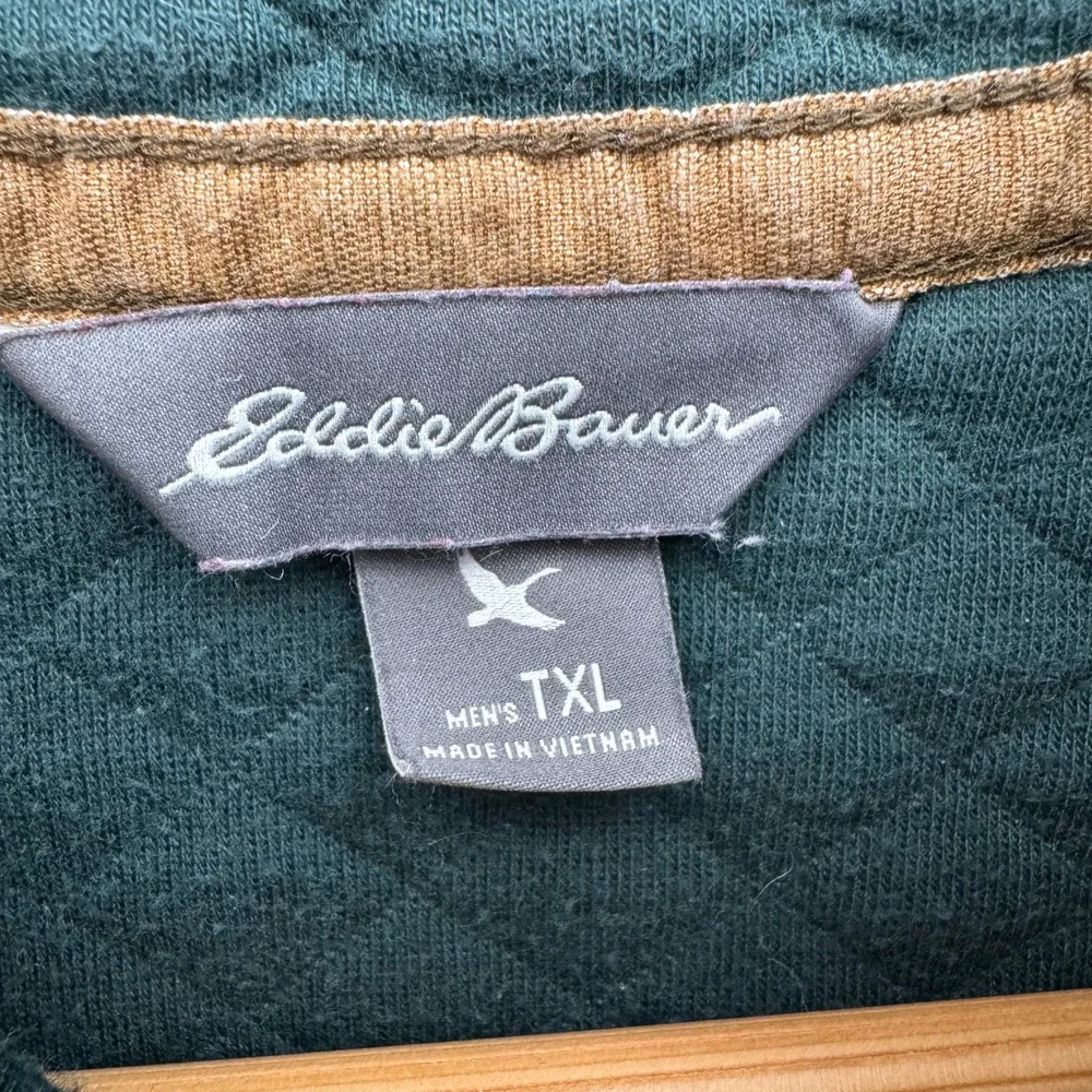 Eddie Bauer Quilted Quarter Zip Pullover Mens TXL Green Long Sleeve Outdoor‎